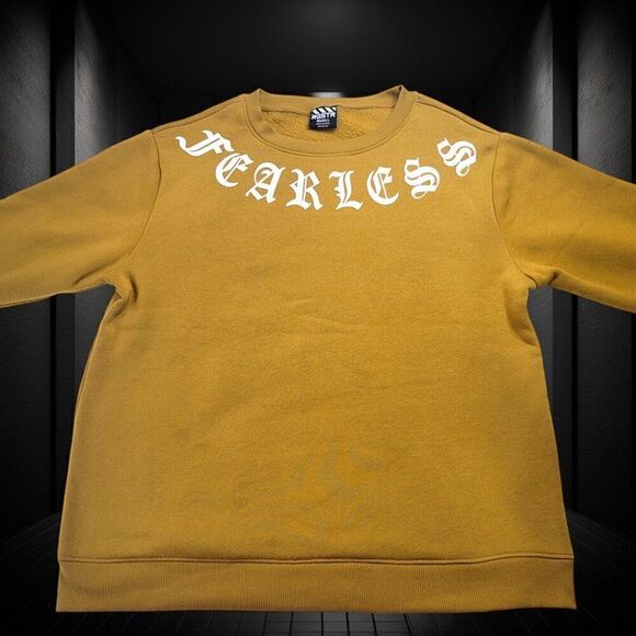 Fearless abstract skull mustard motivate mens sweatshirt - Picture 3 of 5